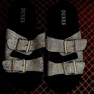 Women's Black and Silver Sandals